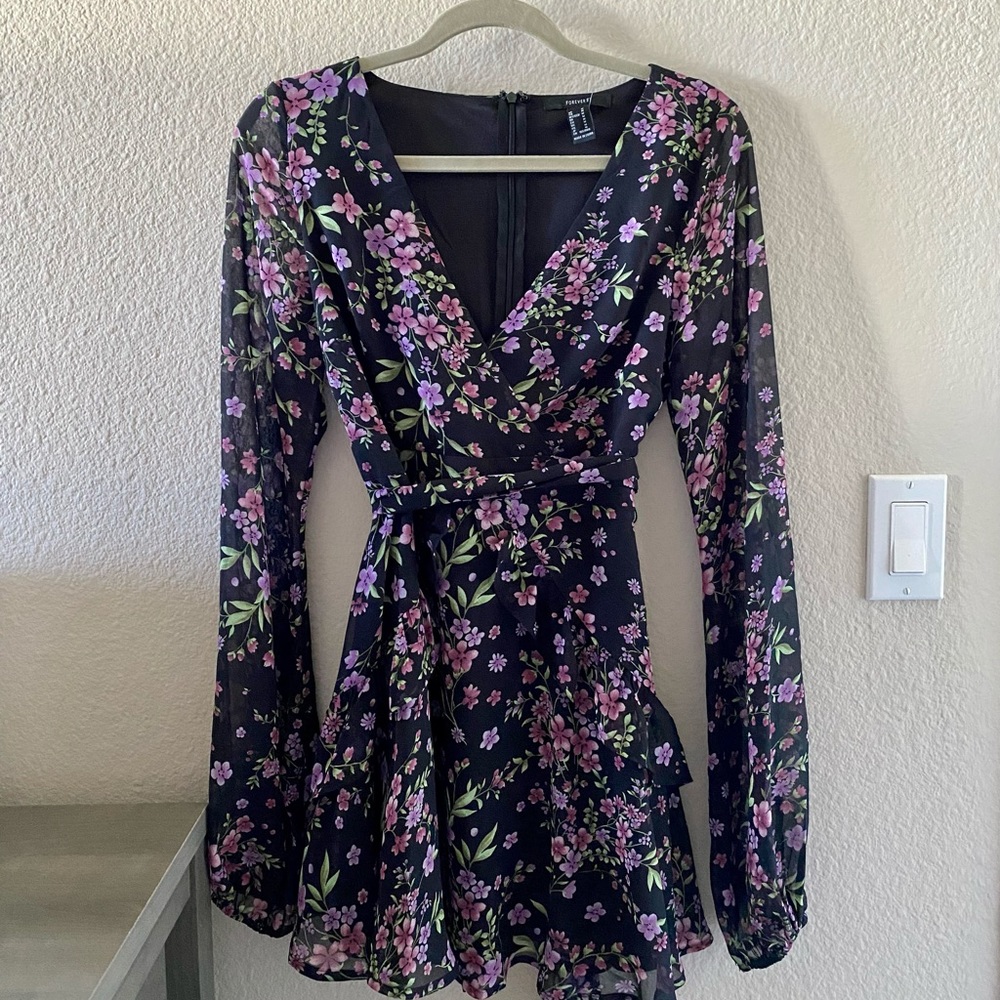 Black Floral Wrap Dress